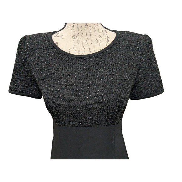 DW3 David Warren Dress 4 Black Sheath Midi Sparkle Bodice Solid Skirt Vintage - Picture 7 of 9